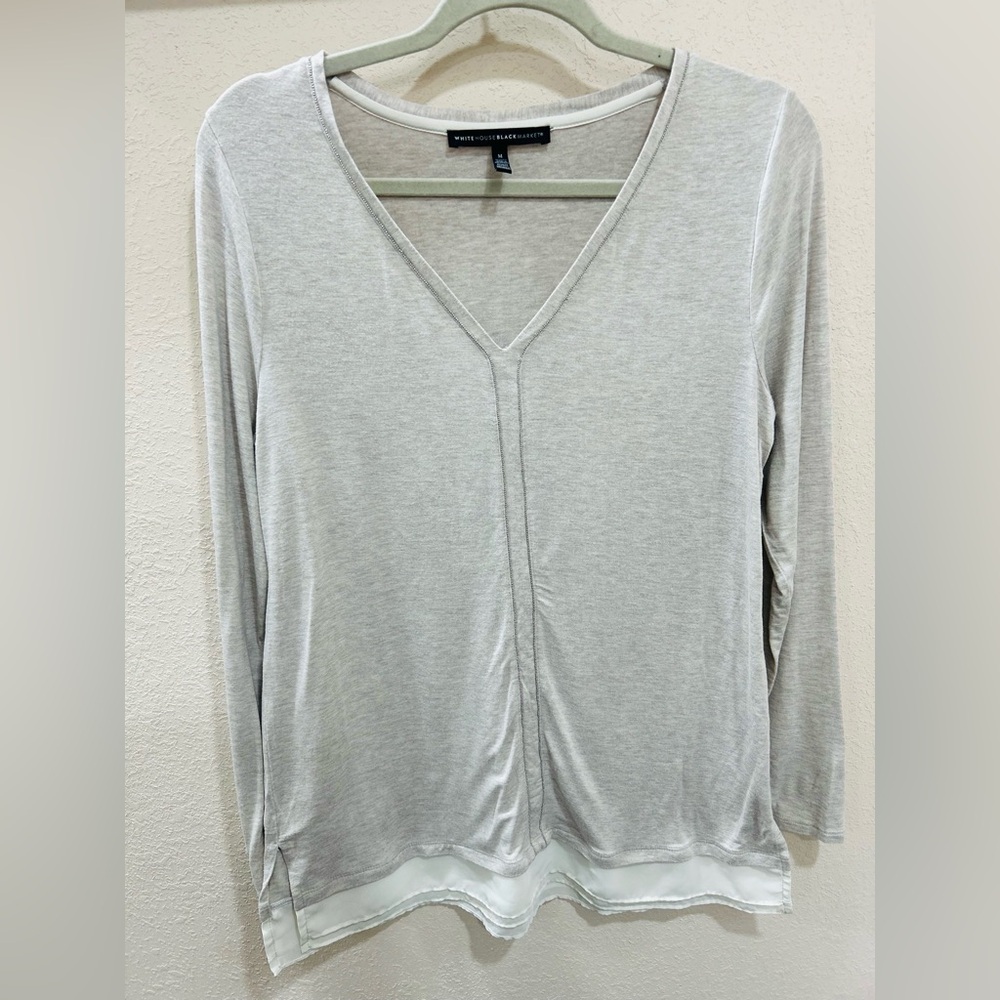 White House Black Market Light Gray Long Sleeve Top